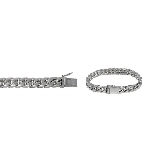 10mm Miami Cuban Curb Link Chain Bracelet with Security Clasp, 8.5" Length, Sterling Silver